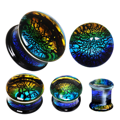 Oceanic Colors Cracked Design Glass Saddle Plugs - Pair