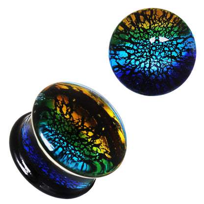 Oceanic Colors Cracked Design Glass Saddle Plugs - Pair