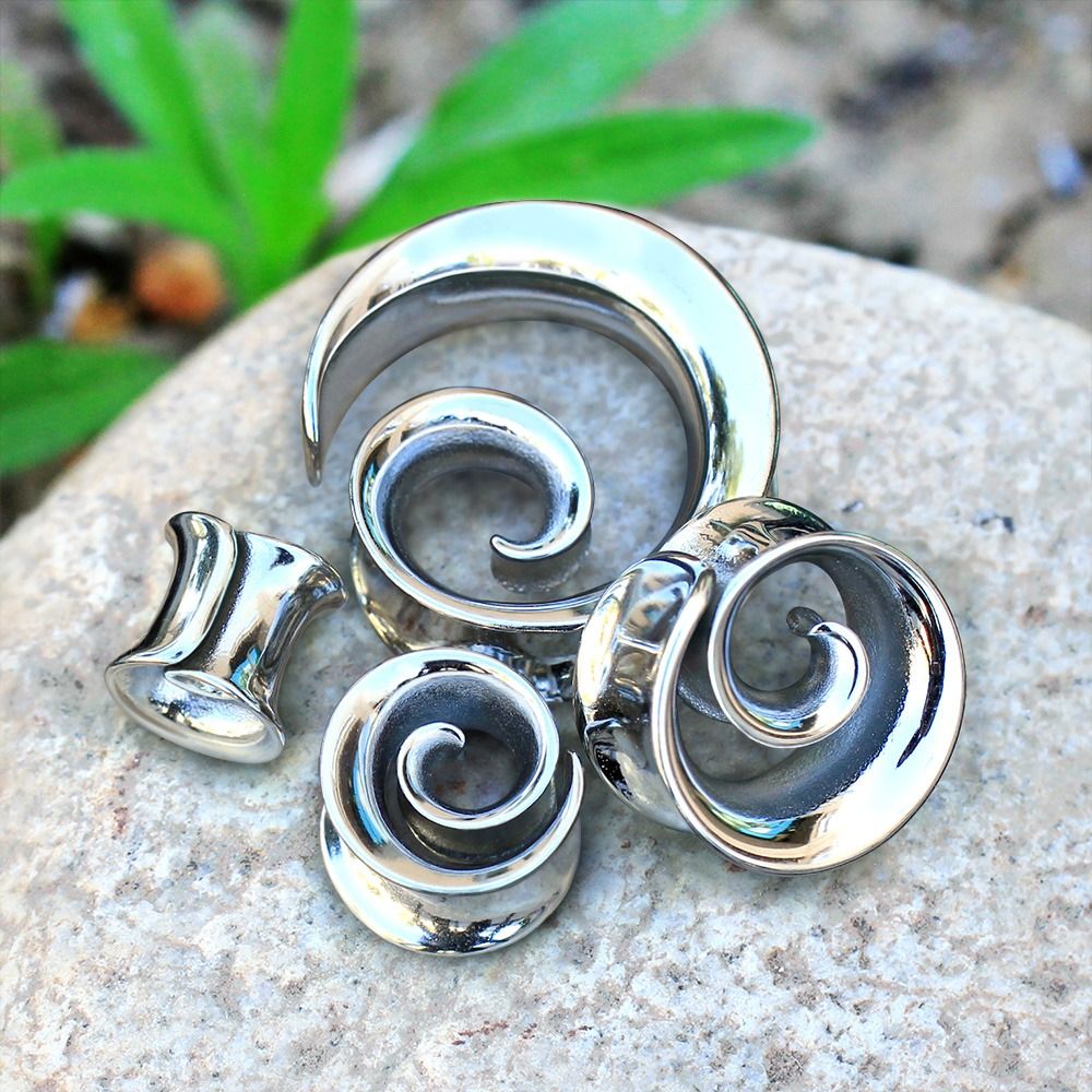 Spiral Double Flared Tunnels - Pair - 316L Stainless Steel