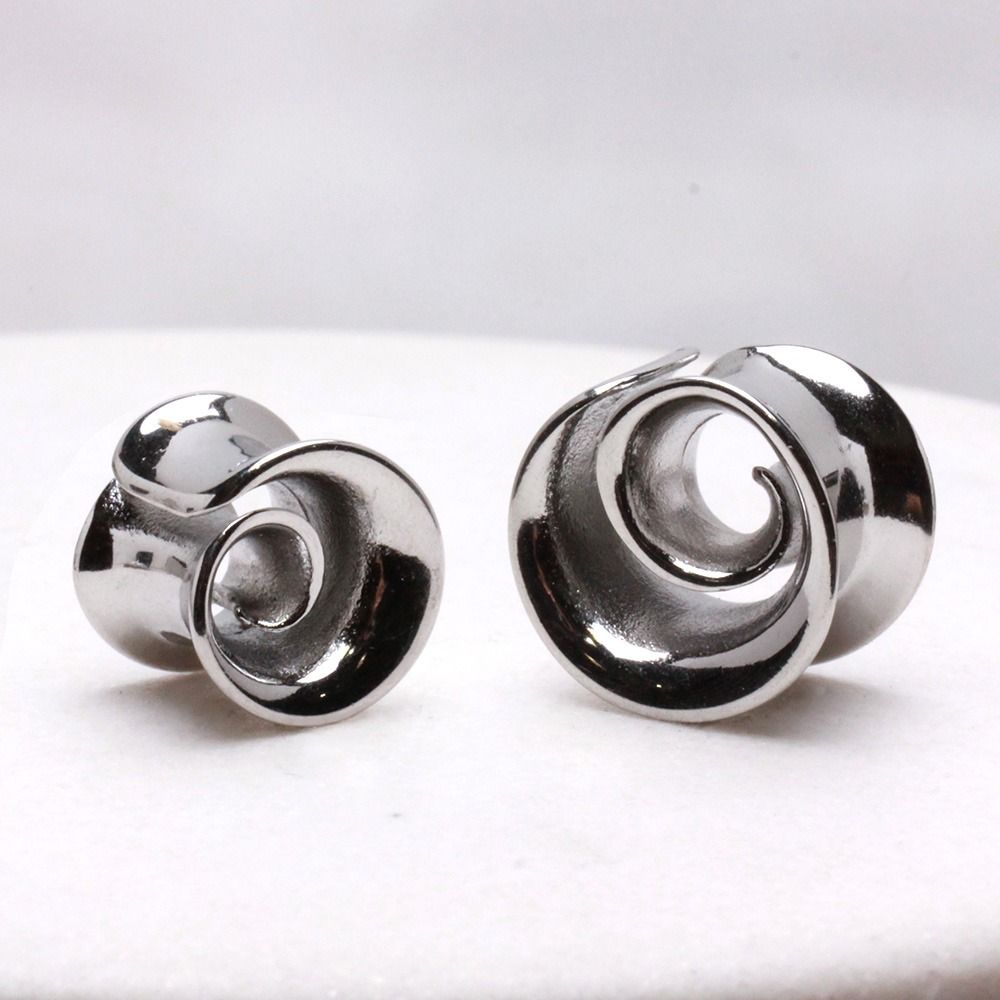 Spiral Double Flared Tunnels - Pair - 316L Stainless Steel