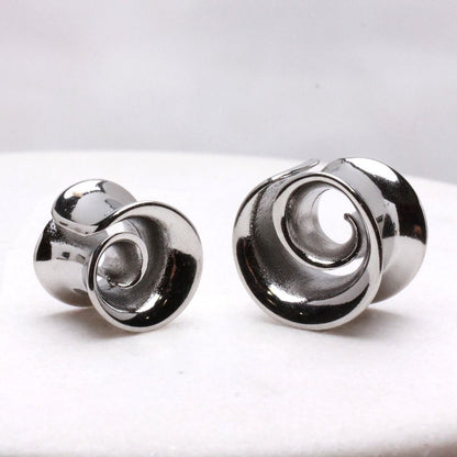 Spiral Double Flared Tunnels - Pair - 316L Stainless Steel