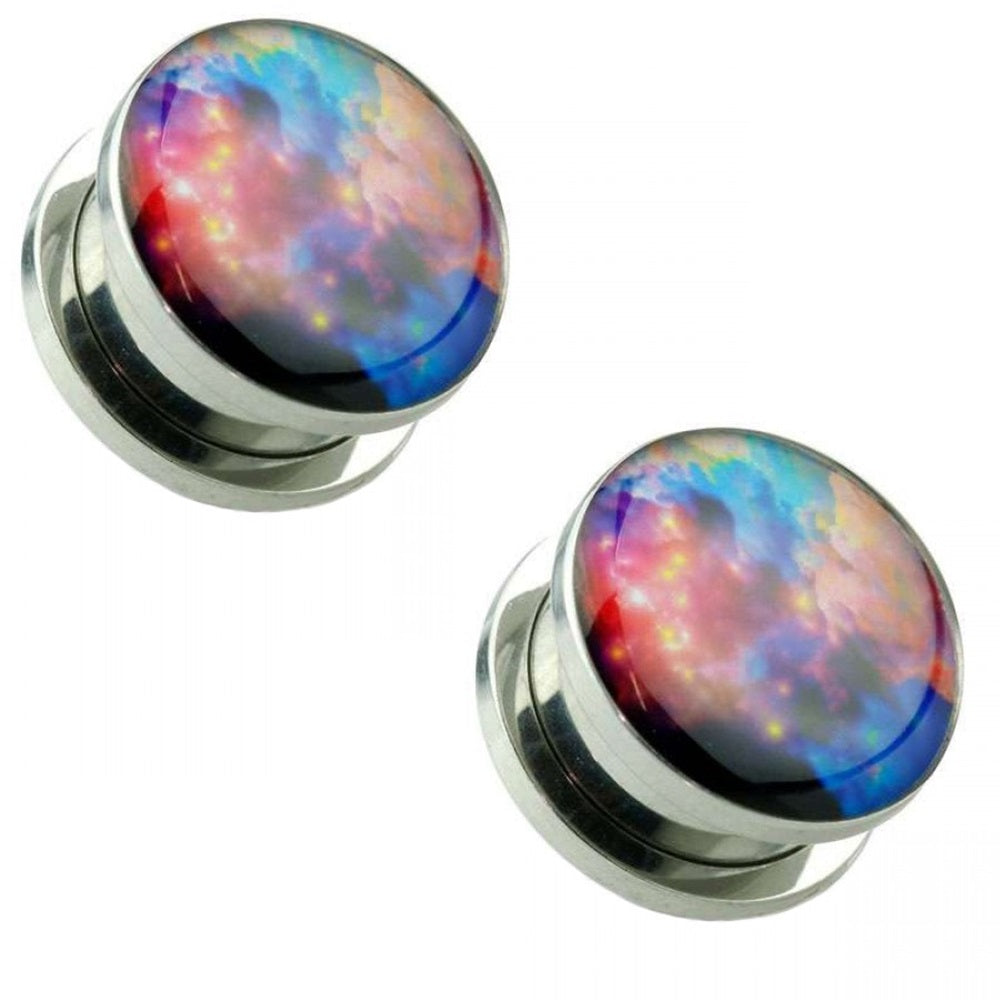 Galaxy Print Screw Fit Plugs - Pair - 316L Stainless Steel