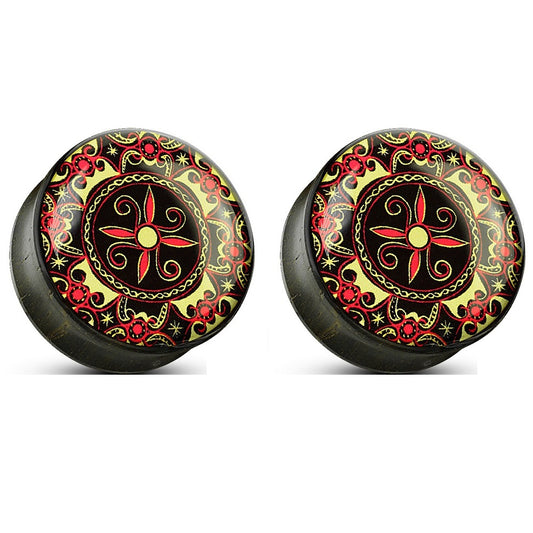 Organic Ebony Wood Inlaid Printed Irish Celtic Pattern Saddle Plug Gauges - Pair