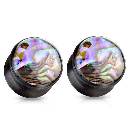 Abalone Shell Inlaid Front Facing Natural Wood Saddle Plugs