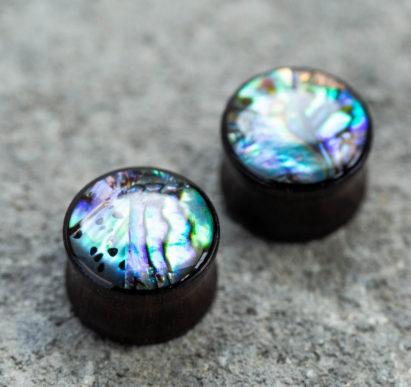 Abalone Shell Inlaid Front Facing Natural Wood Saddle Plugs