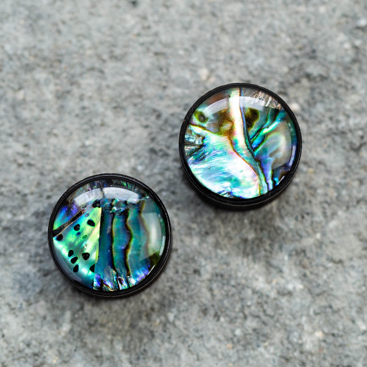 Abalone Shell Inlaid Front Facing Natural Wood Saddle Plugs