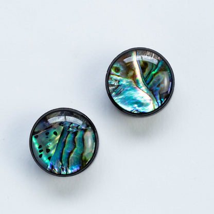 Abalone Shell Inlaid Front Facing Natural Wood Saddle Plugs