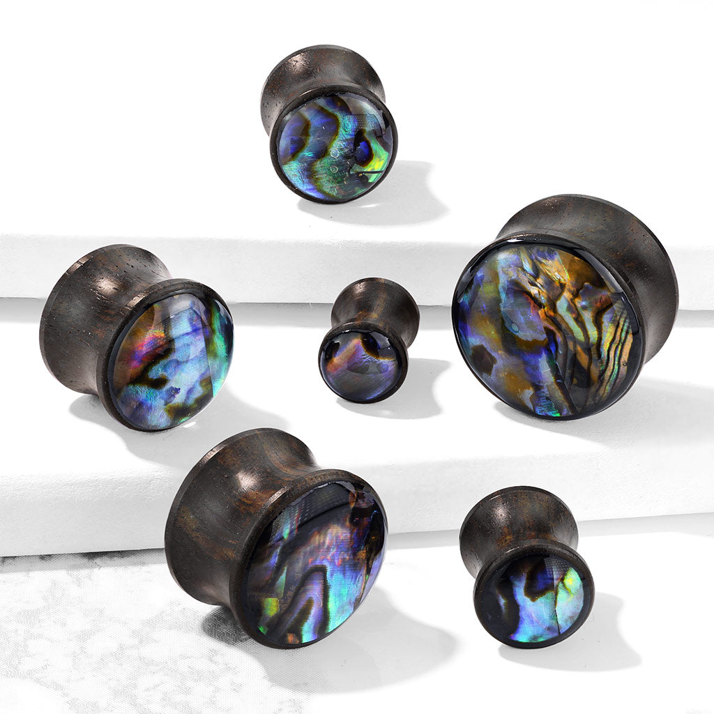 Abalone Shell Inlaid Front Facing Natural Wood Saddle Plugs