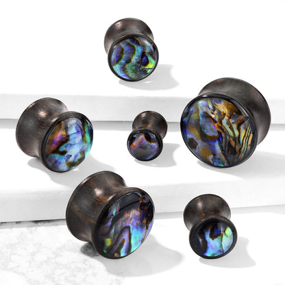 Abalone Shell Inlaid Front Facing Natural Wood Saddle Plugs