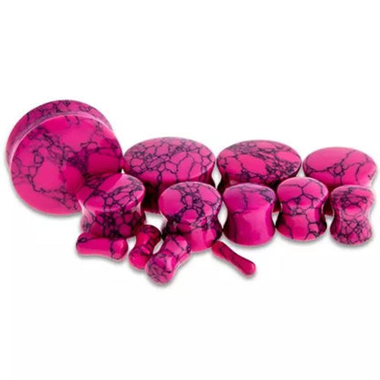 Hot Pink Dyed Howlite Stone Double Flared Plugs - Pair