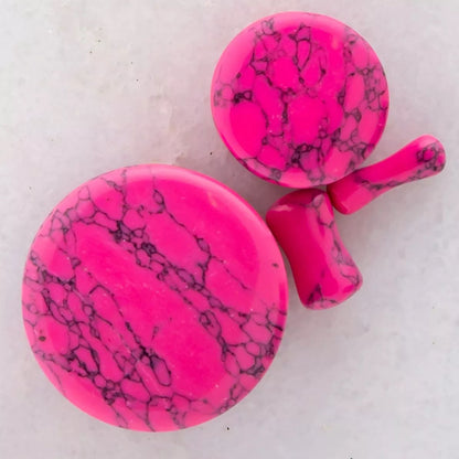 Hot Pink Dyed Howlite Stone Double Flared Plugs - Pair