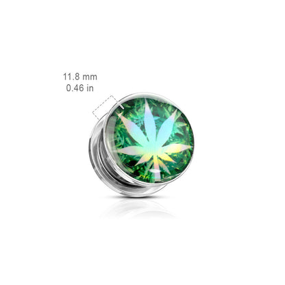 Pot Leaf Hologram Screw Fit Plugs - 316L Stainless Steel - Pair