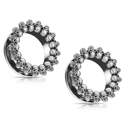 Skull Rimmed Screw Fit Tunnels - 316L Surgical Steel - Pair