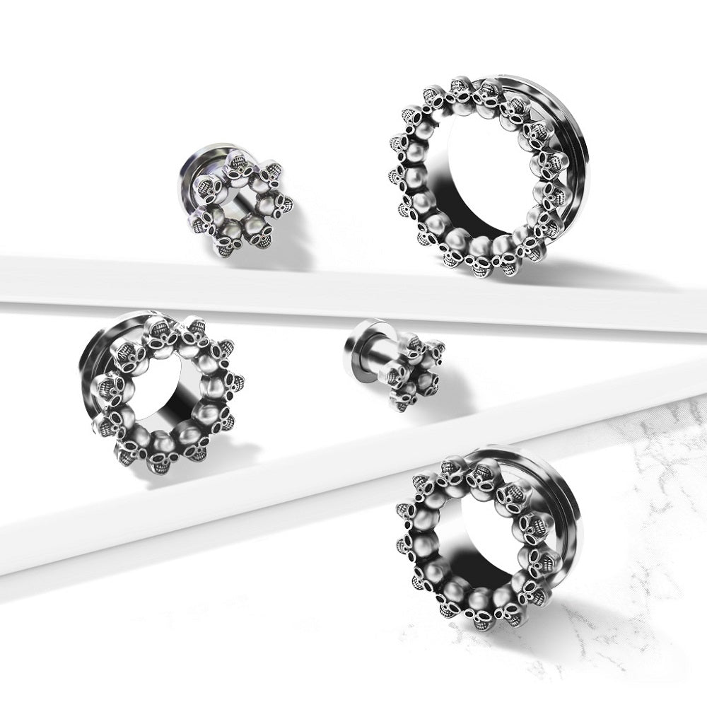 Skull Rimmed Screw Fit Tunnels - 316L Surgical Steel - Pair