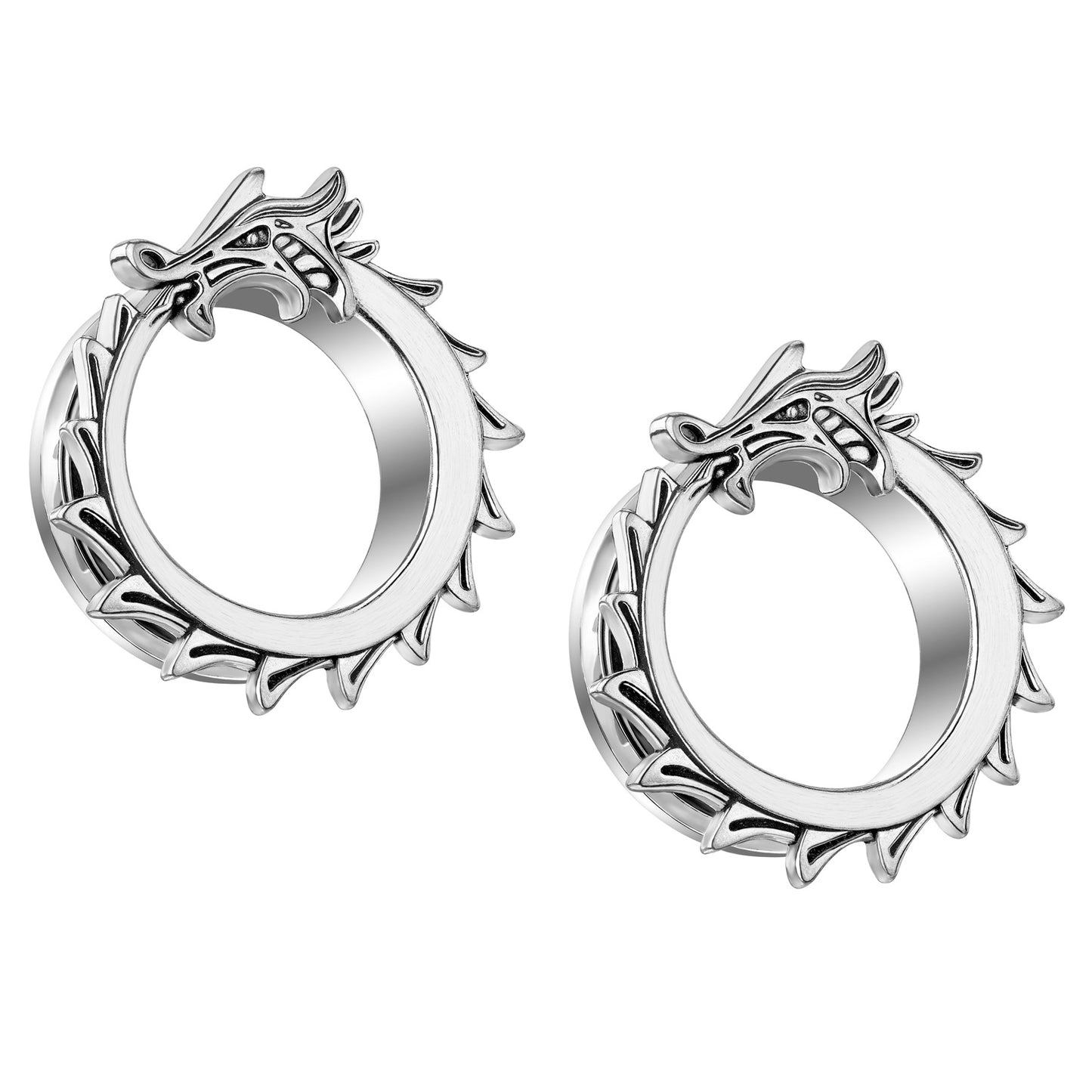 Dragon Wrapped Rim Screw Fit Tunnels - 316L Stainless Steel - Pair