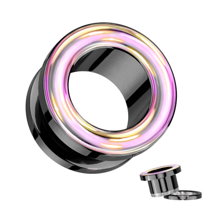 Pink Iridescent Outlined Screw Fit Plugs - Pair - 316L Stainless Steel