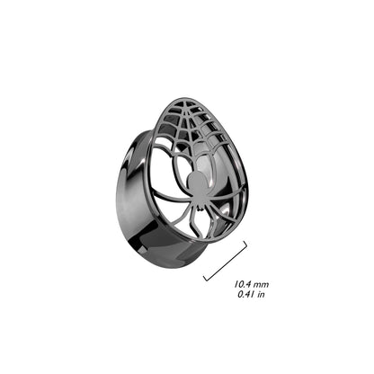 Spider and Web Teardrop Shaped Double Flared Tunnels - Pair - Black PVD 316L Stainless Steel