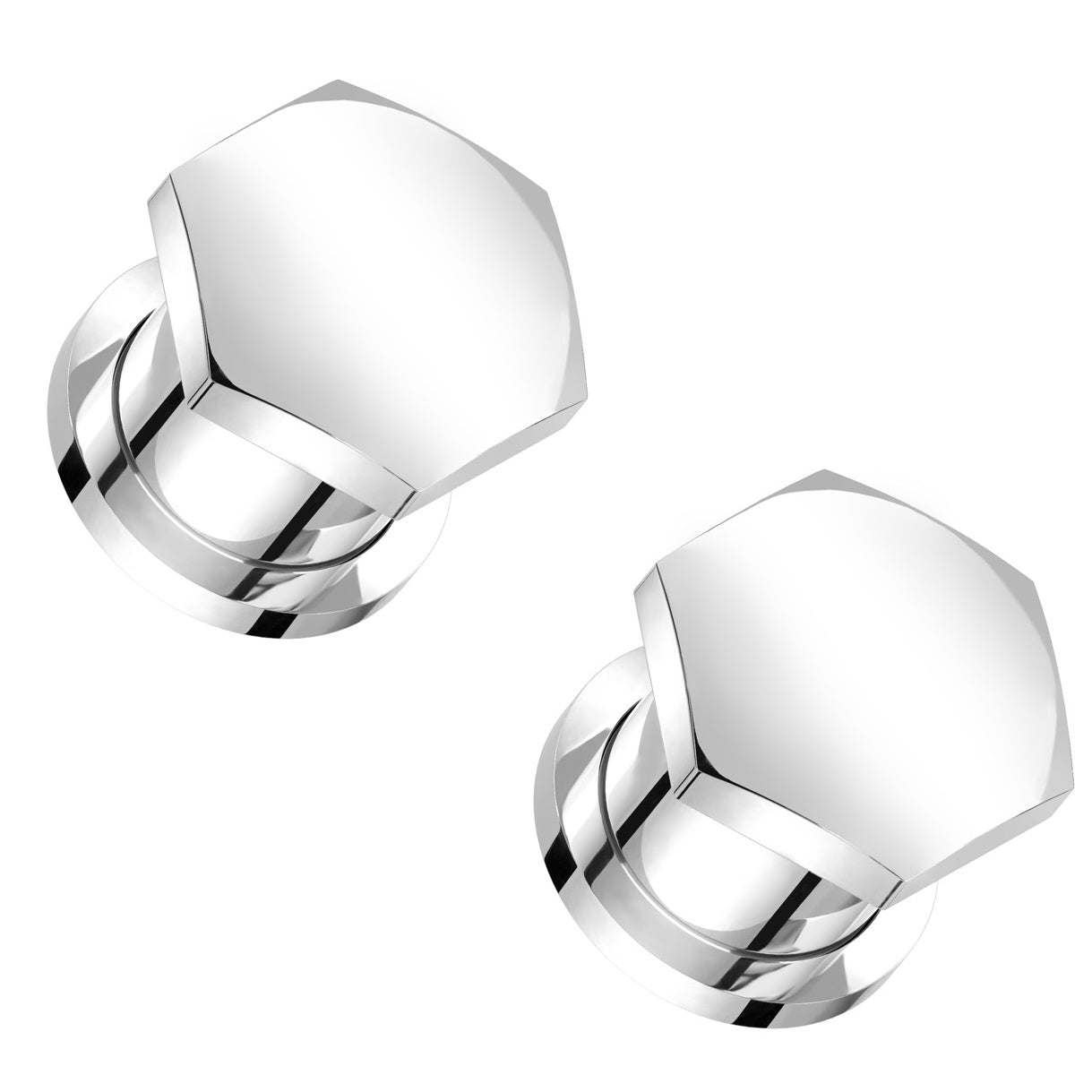 Hexagon Shaped Single Flare Plugs with Metal Ring - Pair - 316L Stainless Steel