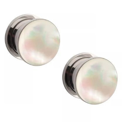 Mother of Pearl Screw Fit Plugs - 316L Stainless Steel - Pair