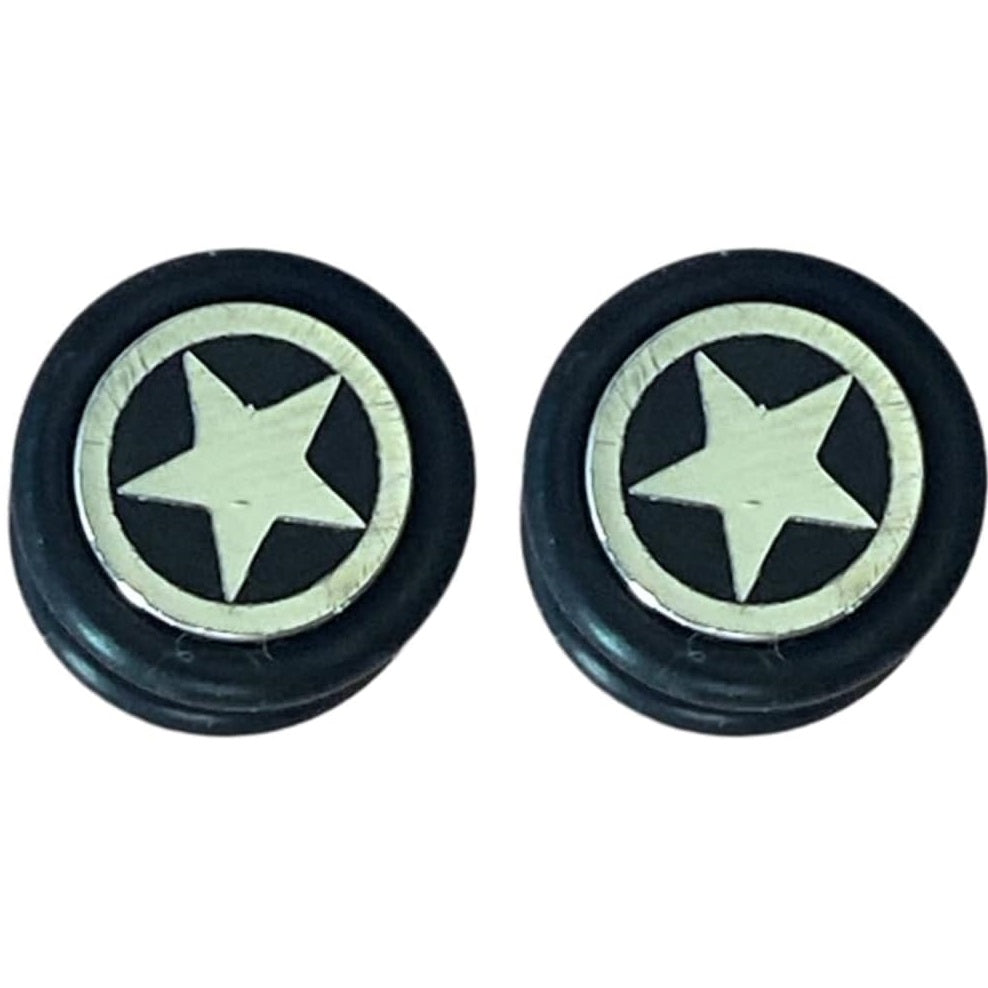 Star Center Fake Plugs with Black O-Rings - Pair - 316L Stainless Steel