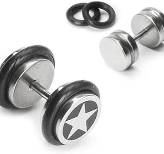 Star Center Fake Plugs with Black O-Rings - Pair - 316L Stainless Steel