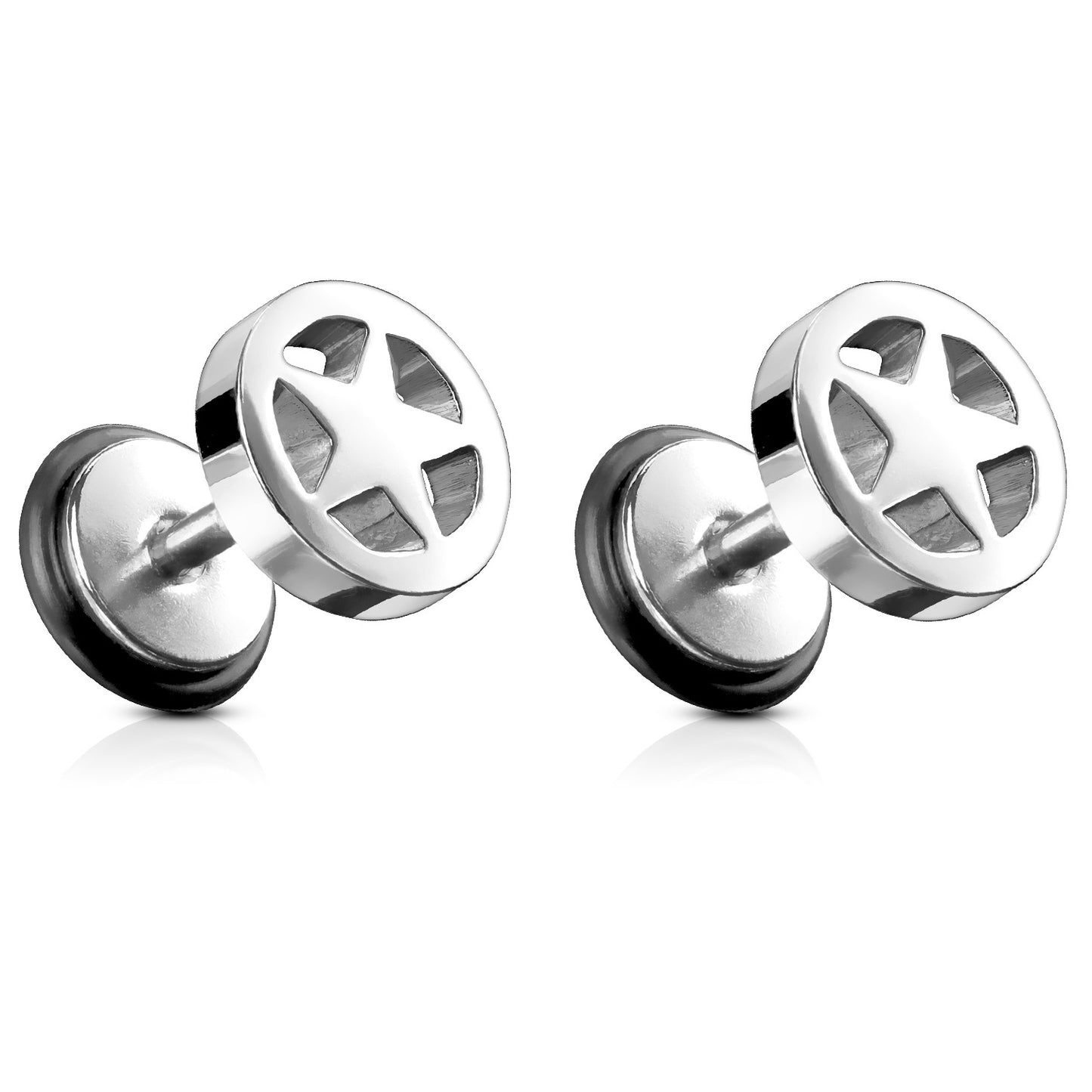 Star Center Fake 0GA Plugs - Pair - 316L Stainless Steel