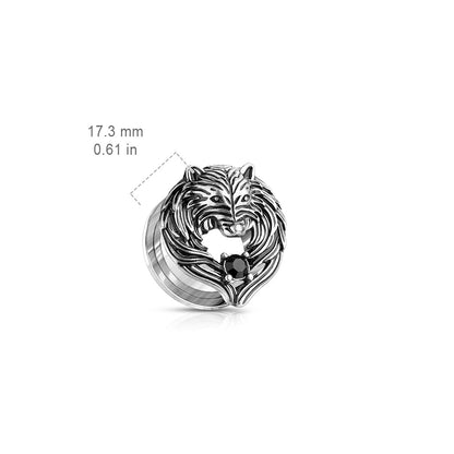 Wolf with Angel Wings Screw Fit Tunnels - Antique Silver Plated 316L Stainless Steel - Pair