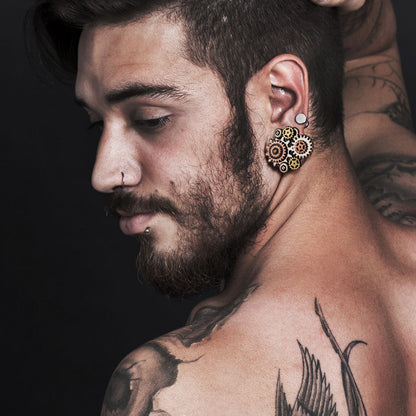 Steampunk Gears Front-Facing Double Flared Plugs - Pair - 316L Stainless Steel