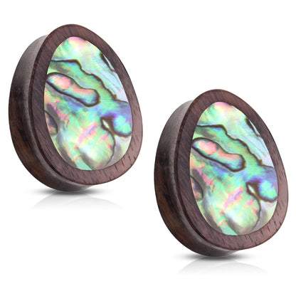 Abalone Inlaid Sono Wood Tear Drop Saddle Plugs