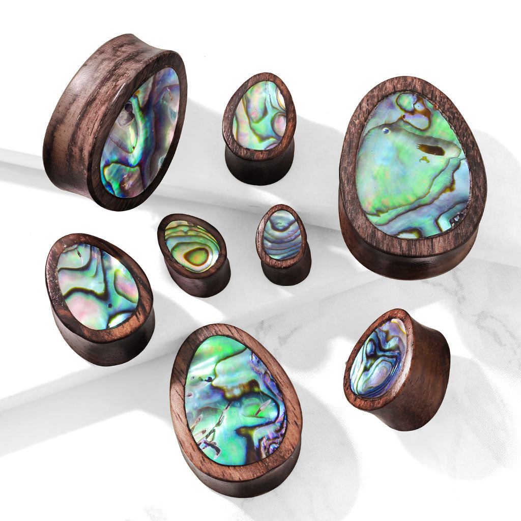 Abalone Inlaid Sono Wood Tear Drop Saddle Plugs