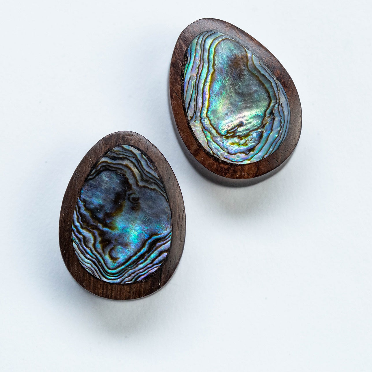 Abalone Inlaid Sono Wood Tear Drop Saddle Plugs