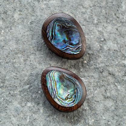 Abalone Inlaid Sono Wood Tear Drop Saddle Plugs