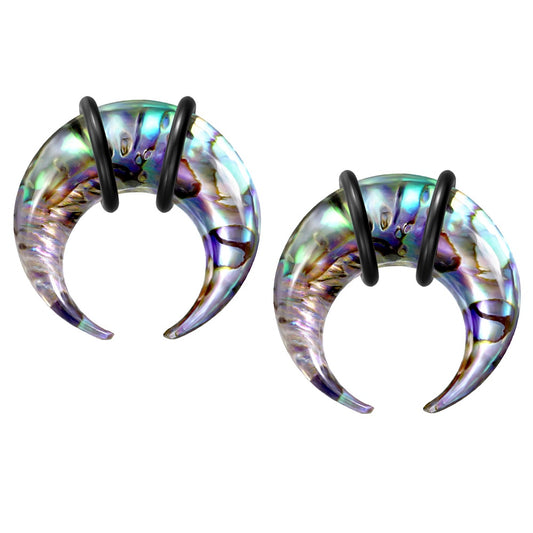 Organic Abalone Shell Pincher Taper Plugs with Black O Rings - Pair
