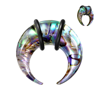 Organic Abalone Shell Pincher Taper Plugs with Black O Rings - Pair