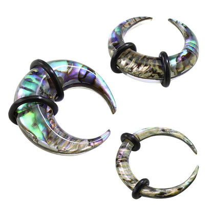 Organic Abalone Shell Pincher Taper Plugs with Black O Rings - Pair