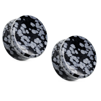 Natural Snowflake Obsidian Semi-Precious Stone Saddle Plugs - Pair