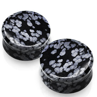 Natural Snowflake Obsidian Semi-Precious Stone Saddle Plugs - Pair