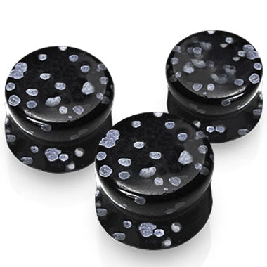 Natural Snowflake Obsidian Semi-Precious Stone Saddle Plugs - Pair