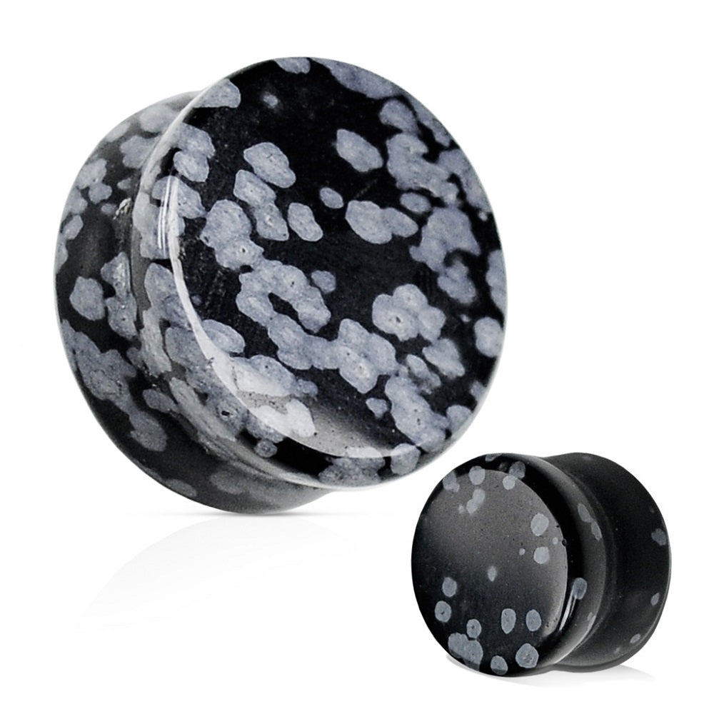 Natural Snowflake Obsidian Semi-Precious Stone Saddle Plugs - Pair