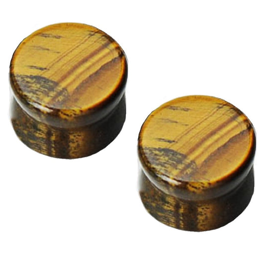 Tiger's Eye Semi Precious Stone Solid Saddle Fit Plugs - Pair