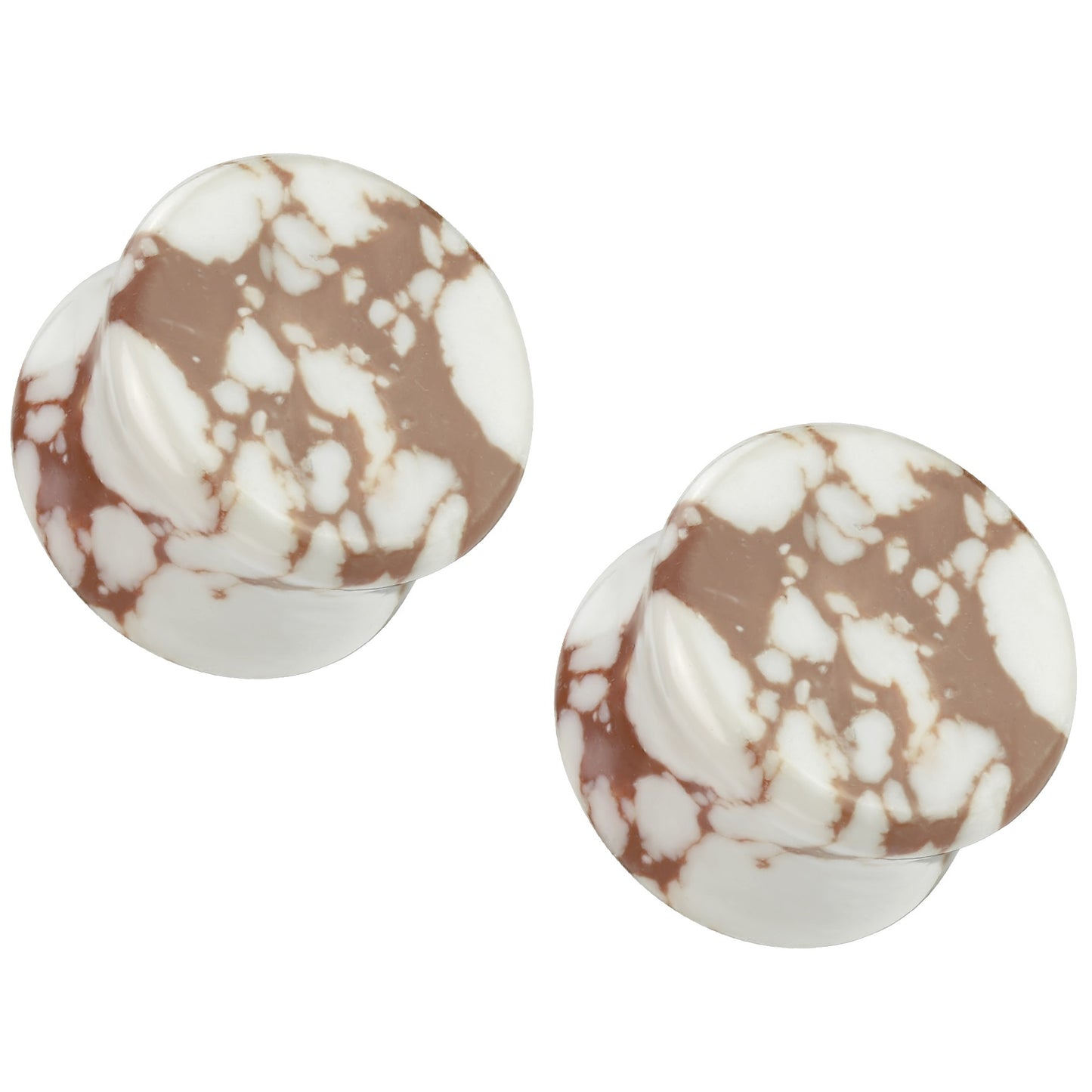 White and Brown Synthetic Stone Double Flared Plugs - Pair
