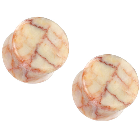 Red Net Jasper Stone Double Flared Plugs - Pair