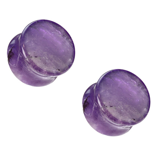 Amethyst Stone Double Flared Plugs - Pair