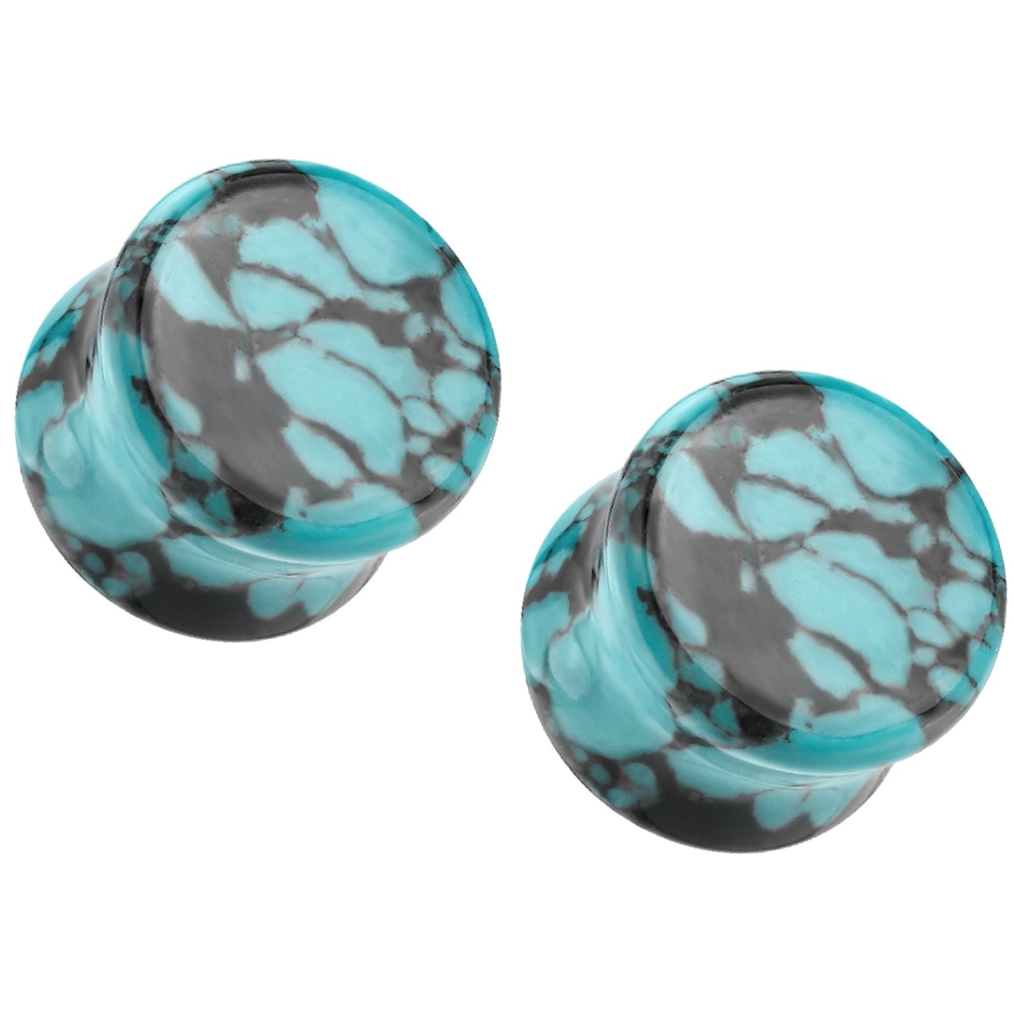 Teal and Black Turquoise Synthetic Stone Double Flared Plugs - Pair