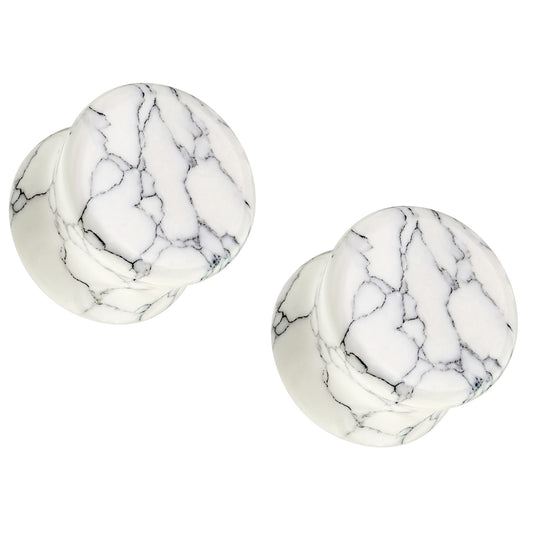 White Turquoise Stone Double Flared Plugs - Pair