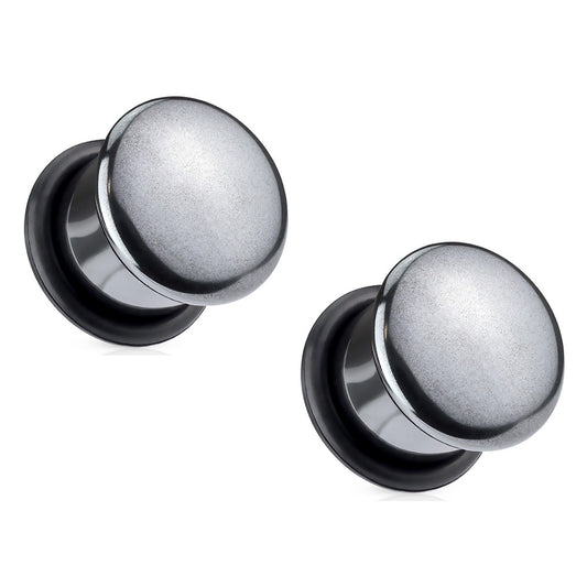 Hematite Stone Domed Single Flare Plugs with O-Rings