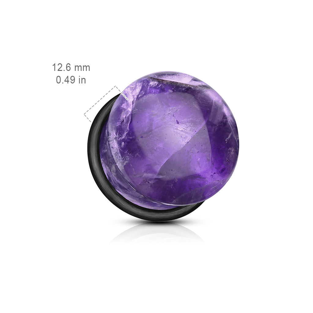 Natural Amethyst Semi-Precious Stone Domed Single Flare Plugs with Black O Ring