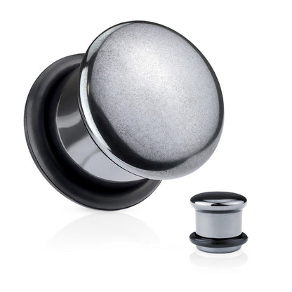 Hematite Stone Domed Single Flare Plugs with O-Rings