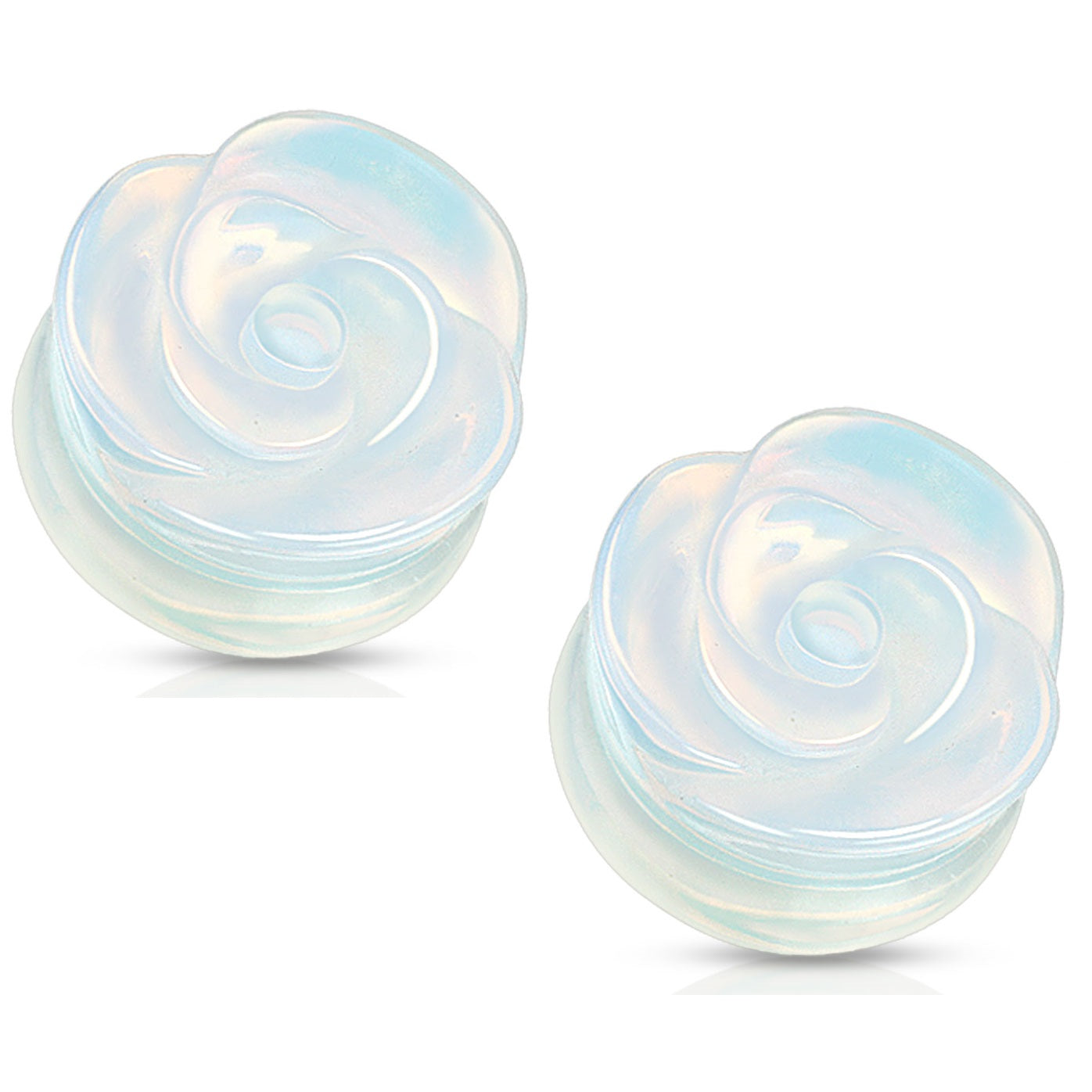 Opalite Rose Single Side Double Flared Plugs - Pair