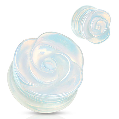 Opalite Rose Single Side Double Flared Plugs - Pair